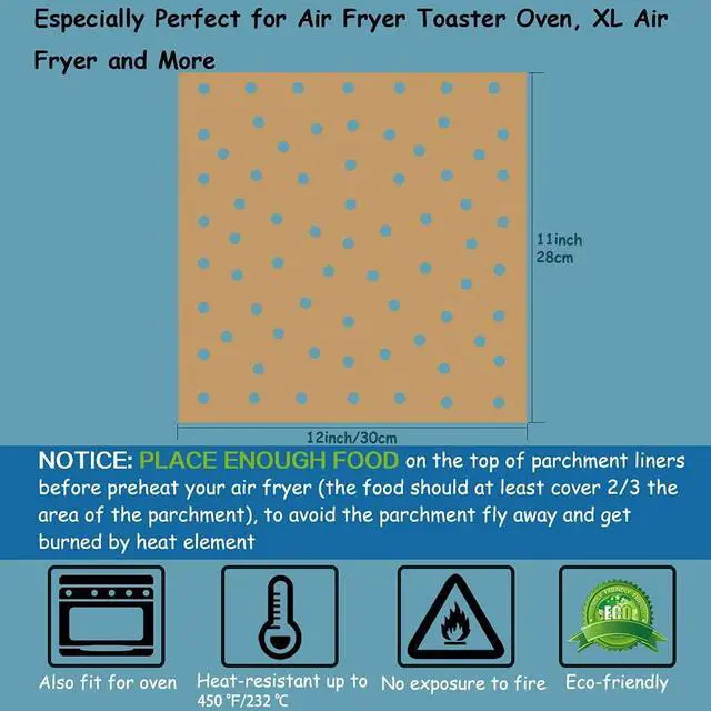 Alt view image 2 of 7 - Air Fryer Oven Liners, 11x12 Inches, Nonstick Unbleached Rectangular Airfryer Parchment Paper for Ninja Foodi Air Fryer Toaster Ovens, XL Airfryer, Dehydrator and More (Set of 100)