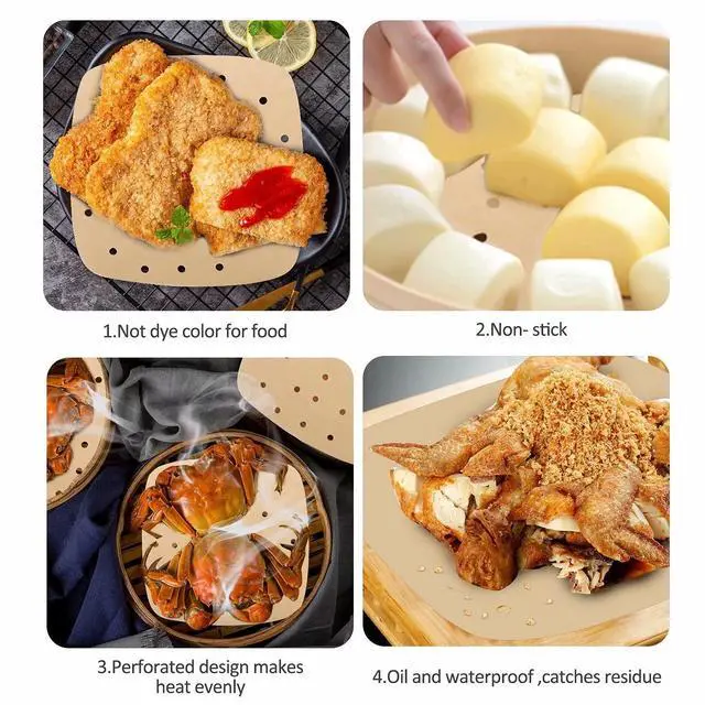 Alt view image 5 of 7 - Air Fryer Parchment Paper Liners: 200PCS 8.5 inch Square Perforated parchment paper for Air Fryer, Premium Bamboo Steamer Liner for Air Fryers Baking Cooking Oven