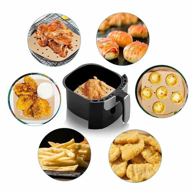 Alt view image 7 of 7 - Air Fryer Parchment Paper Liners: 200PCS 8.5 inch Square Perforated parchment paper for Air Fryer, Premium Bamboo Steamer Liner for Air Fryers Baking Cooking Oven