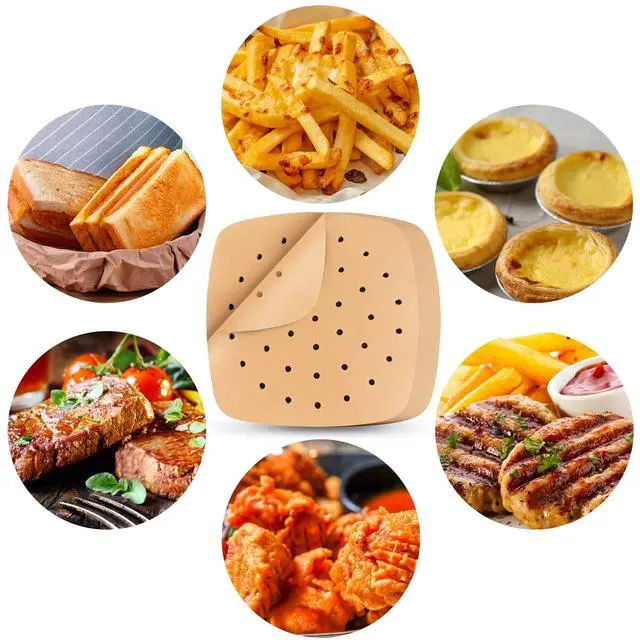 Alt view image 2 of 7 - Air Fryer Liners, 200Pcs Square, 8.5 Inch Perforated Parchment Paper Sheets for Baking, Parchment Paper for Air Fryer and Bamboo Steaming Basket (Unbleached)