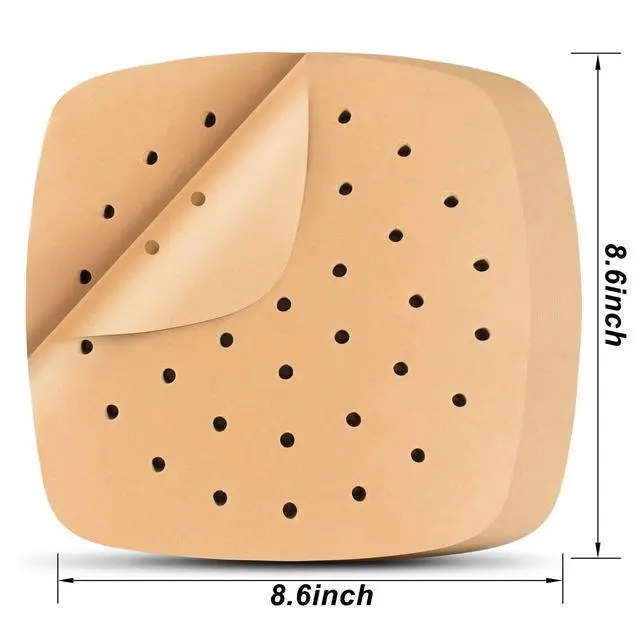 Alt view image 3 of 7 - Air Fryer Liners, 200Pcs Square, 8.5 Inch Perforated Parchment Paper Sheets for Baking, Parchment Paper for Air Fryer and Bamboo Steaming Basket (Unbleached)