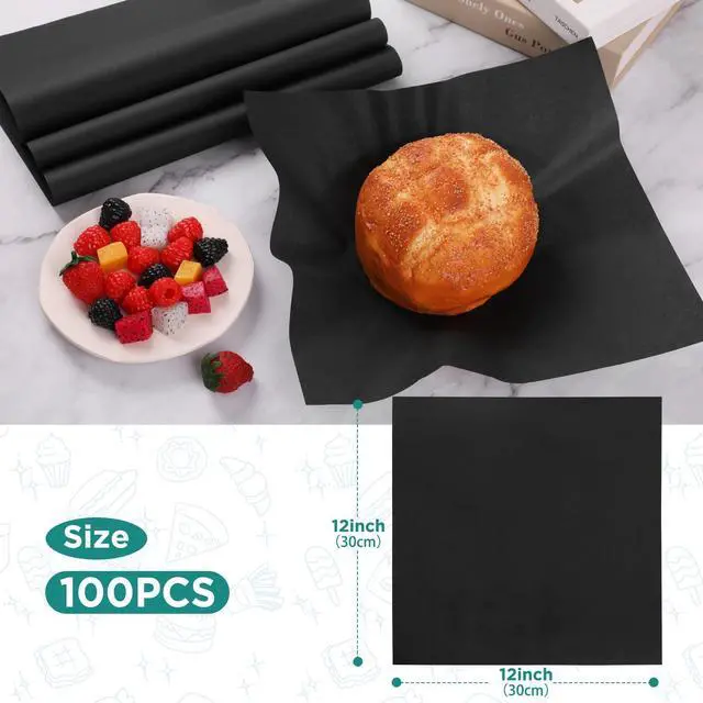 Alt view image 2 of 7 - Day Parchment Paper for Food Wrapping, 100 Sheets 12 * 12 Inch Food Basket Liners for French Fries, Sandwiches, Burgers, 2026 Deli Wrap Baking Parchment Sheet Black