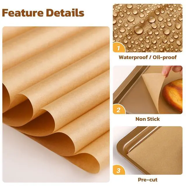 Alt view image 3 of 7 - Parchment Paper Sheets for Baking, 200pcs 10x14 Inch Unbleached Precut Nonstick Heavy Duty Natural Parchment Baking Paper Sheets for Air Fryer Cooking, Grilling, Frying and Steaming