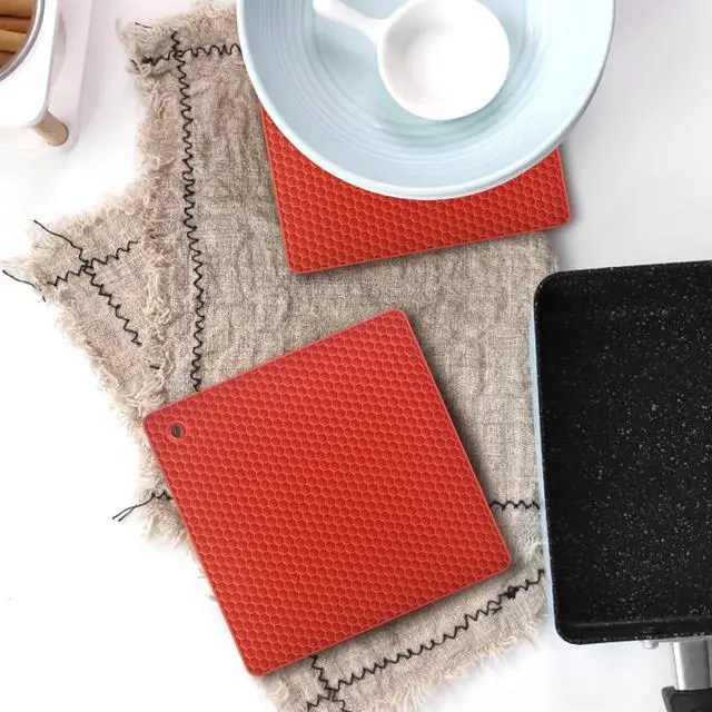 Alt view image 4 of 7 - Silicone Square Trivets Mat, 6 Packs Multipurpose Non Slip Heat Resistant Pot Holder-Black