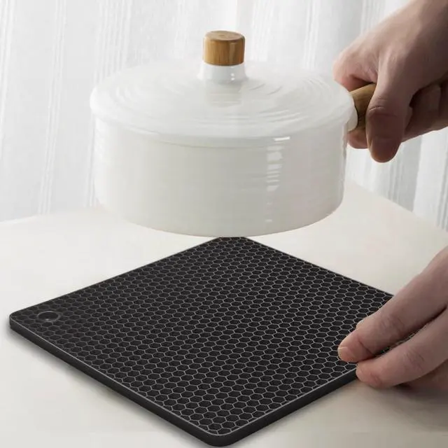 Alt view image 6 of 7 - Silicone Square Trivets Mat, 6 Packs Multipurpose Non Slip Heat Resistant Pot Holder-Black