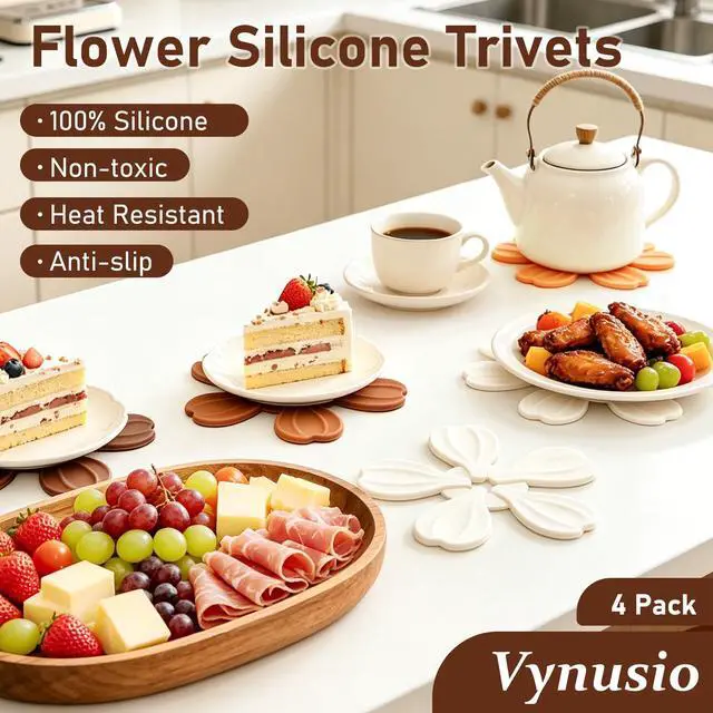 Alt view image 2 of 7 - Silicone Trivet Coasters Set of 4 Pack, Vynusio Trivets for Hot Dishes Pans Pots Heat Resistant Pads, Compatible with Trivets Treet Hot Pot Dish Holders for Kitchen Table Countertop, Fall Color