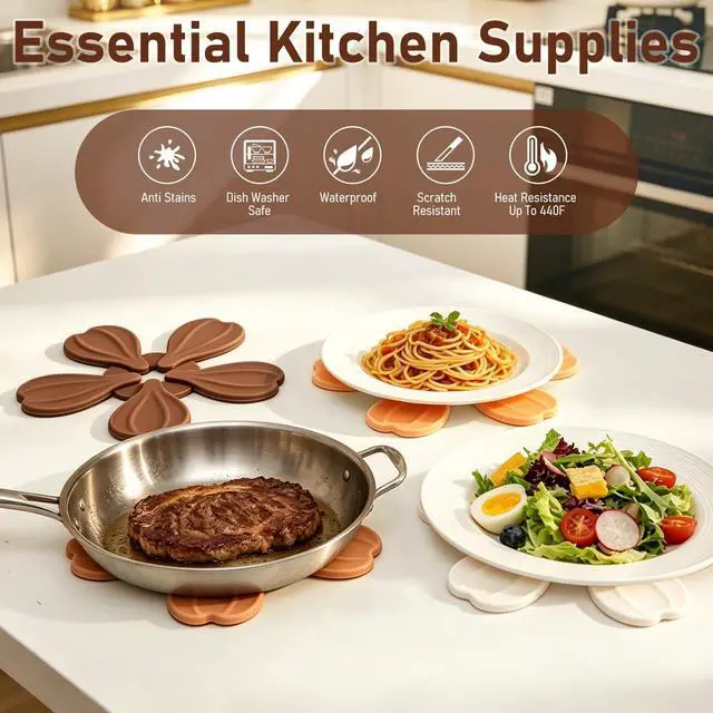 Alt view image 3 of 7 - Silicone Trivet Coasters Set of 4 Pack, Vynusio Trivets for Hot Dishes Pans Pots Heat Resistant Pads, Compatible with Trivets Treet Hot Pot Dish Holders for Kitchen Table Countertop, Fall Color