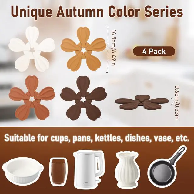 Alt view image 4 of 7 - Silicone Trivet Coasters Set of 4 Pack, Vynusio Trivets for Hot Dishes Pans Pots Heat Resistant Pads, Compatible with Trivets Treet Hot Pot Dish Holders for Kitchen Table Countertop, Fall Color