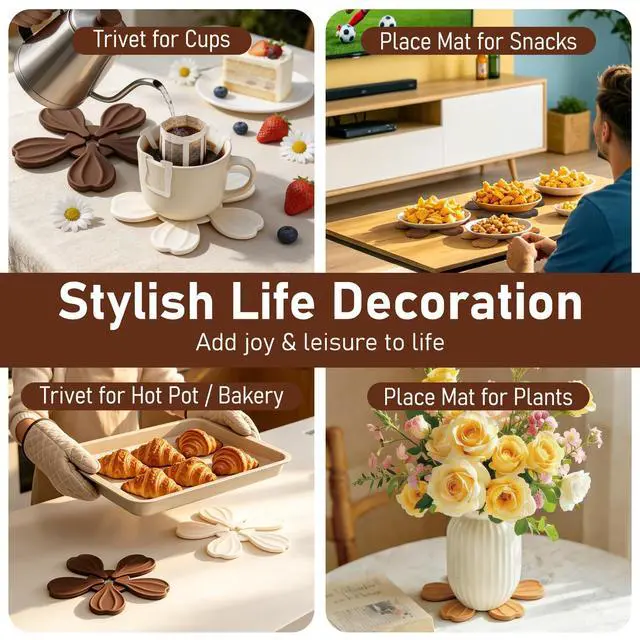 Alt view image 6 of 7 - Silicone Trivet Coasters Set of 4 Pack, Vynusio Trivets for Hot Dishes Pans Pots Heat Resistant Pads, Compatible with Trivets Treet Hot Pot Dish Holders for Kitchen Table Countertop, Fall Color