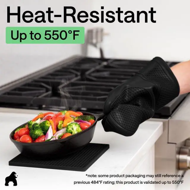 Alt view image 4 of 7 - Free Soft Silicone Oven Mitts and Pot Holders Sets of 4, Heat Resistant Waterproof Cooking Gloves, Thick Cotton Lining, Flexible Gripping for Baking Grilling, Kitchen Trivets, Black