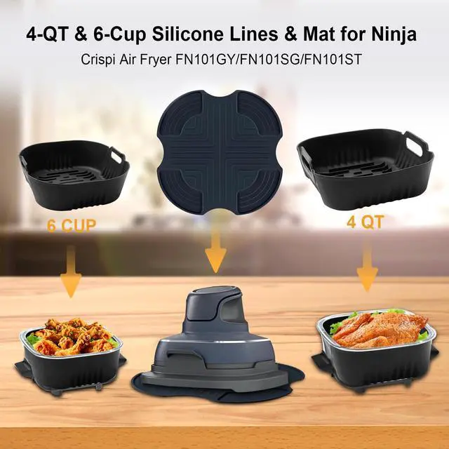 Alt view image 2 of 7 - Silicone Heat Resistant Mat for Ninja Crispi,2Pc Silicone Air Fryer Liners for Ninja Crispi 4-QT&6-Cup Container Compatible with FN101GY/FN101SG/FN101ST,Reusable Air Fryer Accessories for Ninja Crispi