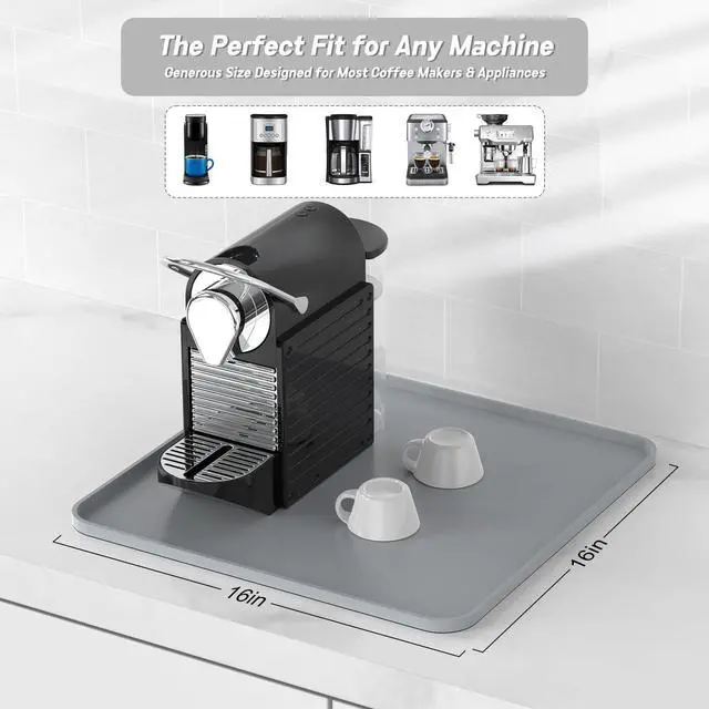 Alt view image 2 of 7 - Silicone Coffee Mat,16"×16" Waterproof Heat Resistant Bar Mat for Espresso Machine Station Accessories,Non Slip Dish Drying Mat for Kitchen Counter,Home Decor Essentials,Grey