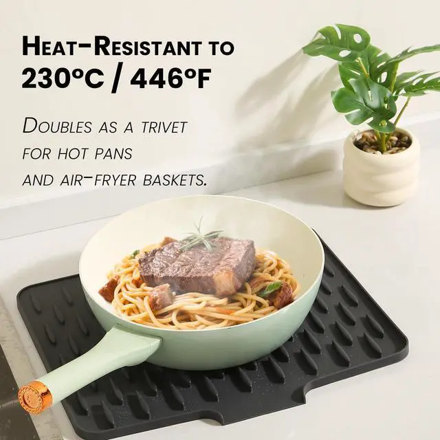 Alt view image 4 of 7 - Waterdrop-Shaped Silicone Dish Drying Mat for Kitchen Counter Heat Resistant Non-Slip BPA Free Waterproof Quick Dry Dishwasher Safe Multipurpose Silicone Sink Countertop Protector (Gray)