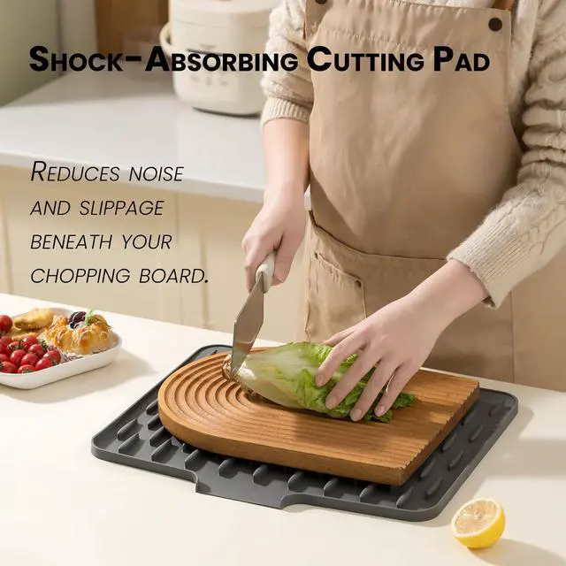 Alt view image 5 of 7 - Waterdrop-Shaped Silicone Dish Drying Mat for Kitchen Counter Heat Resistant Non-Slip BPA Free Waterproof Quick Dry Dishwasher Safe Multipurpose Silicone Sink Countertop Protector (Gray)
