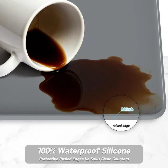 Alt view image 4 of 7 - Silicone Coffee Mat,16"×16" Waterproof Heat Resistant Bar Mat for Espresso Machine Station Accessories,Non Slip Dish Drying Mat for Kitchen Counter,Home Decor Essentials,Grey