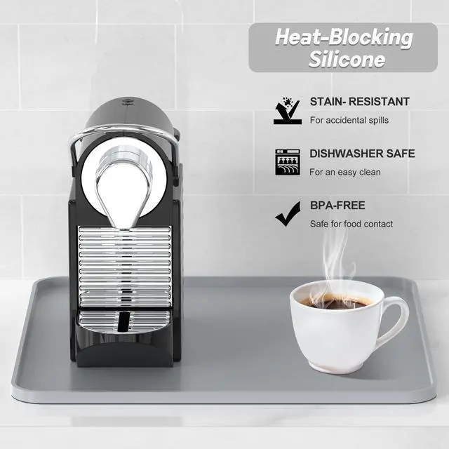 Alt view image 5 of 7 - Silicone Coffee Mat,16"×16" Waterproof Heat Resistant Bar Mat for Espresso Machine Station Accessories,Non Slip Dish Drying Mat for Kitchen Counter,Home Decor Essentials,Grey