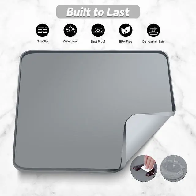 Alt view image 6 of 7 - Silicone Coffee Mat,16"×16" Waterproof Heat Resistant Bar Mat for Espresso Machine Station Accessories,Non Slip Dish Drying Mat for Kitchen Counter,Home Decor Essentials,Grey