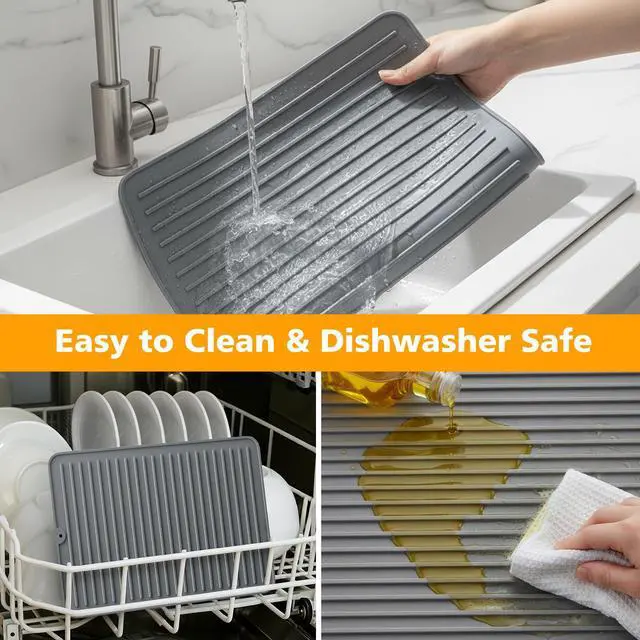Alt view image 4 of 6 - 18" x 16" Silicone Dish Drying Mat, Kitchen Counter Drying Pad for Sink Dishes or Under Rack, Multi-Use as Heat Resistant Trivet, Coffee Bar Mat
