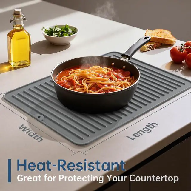 Alt view image 5 of 6 - 18" x 16" Silicone Dish Drying Mat, Kitchen Counter Drying Pad for Sink Dishes or Under Rack, Multi-Use as Heat Resistant Trivet, Coffee Bar Mat