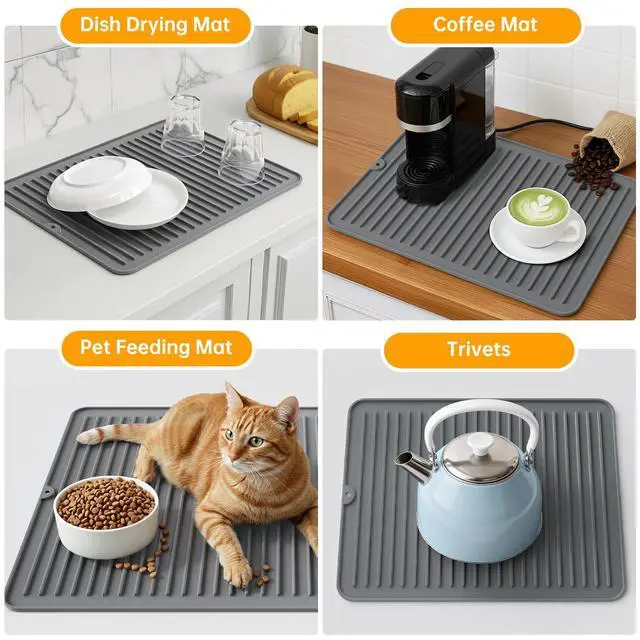 Alt view image 6 of 6 - 18" x 16" Silicone Dish Drying Mat, Kitchen Counter Drying Pad for Sink Dishes or Under Rack, Multi-Use as Heat Resistant Trivet, Coffee Bar Mat