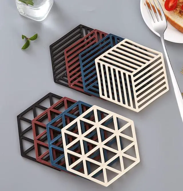 Alt view image 4 of 5 - Set of 8 Silicone Trivet Mats and Hot Pads, Trivets for Hot Dishes, Hot Pads Pot Holders, Non-Slip Silicone Mats for Kitchen Dining Table Supplies (Triangle)