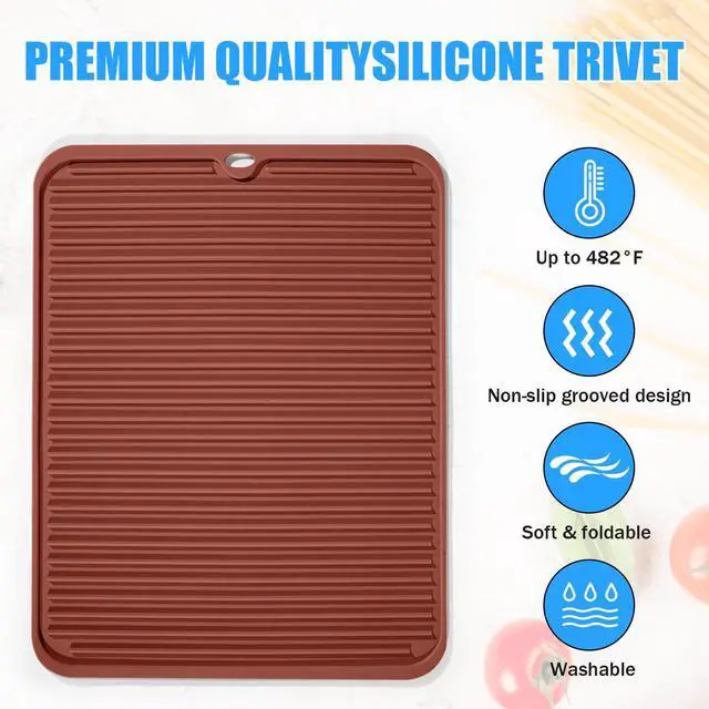 Alt view image 3 of 7 - Silicone Trivet Mat Extra Large Heat Resistant Non-Slip Pot Holder Multi Purpose Kitchen Hot Pad for Hot Dish Mat Utensil Drying Rack 14.2"×11 "