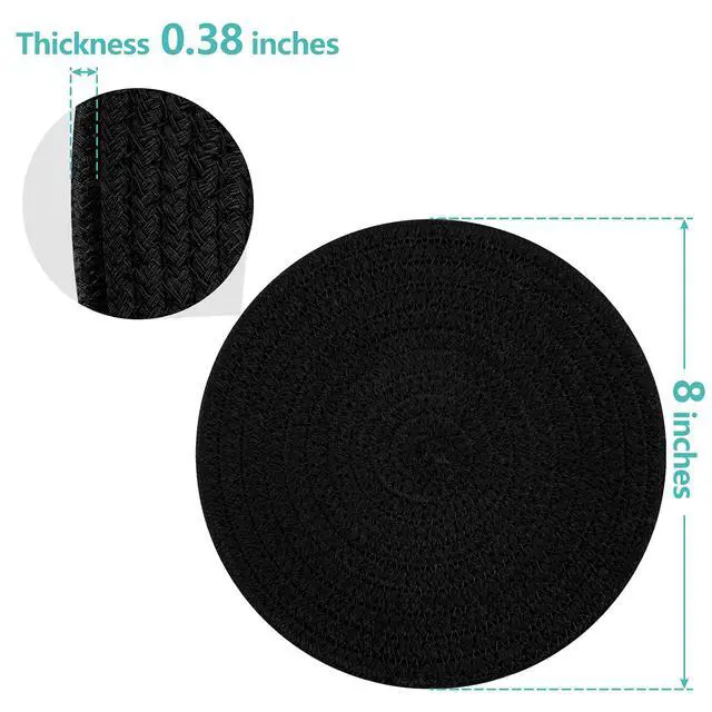 Alt view image 2 of 5 - Trivets for Hot Dishes, Pots and Pans, Hot Pads 8 Inches 2 Pcs, Pot Holders for Kitchen, Heat Resistant Mat Protect Counter, Large Coasters Set Home Essentials Farmhouse Decor (Black)