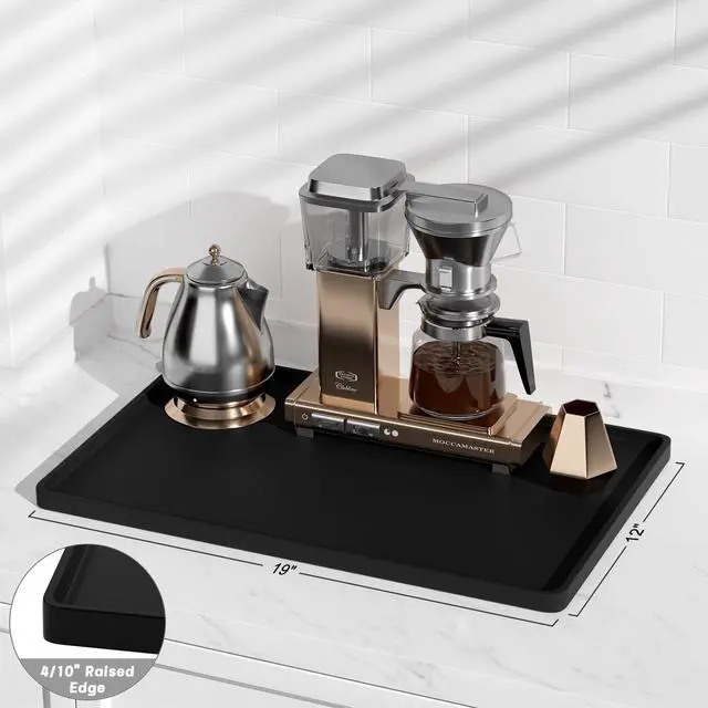 Alt view image 3 of 7 - Silicone Coffee Mat, 12" x 19" Waterproof Raised Edge Coffee Bar Mats for Espresso Machine Station Accessories, Heat Resistant Dish Drying Pad for Kitchen Counter, Rubber Bar Decor Pad, Black