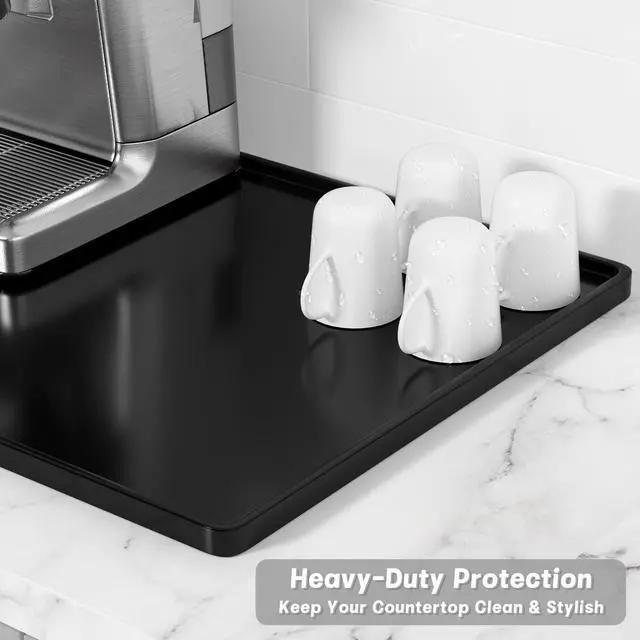 Alt view image 4 of 7 - Silicone Coffee Mat, 12" x 19" Waterproof Raised Edge Coffee Bar Mats for Espresso Machine Station Accessories, Heat Resistant Dish Drying Pad for Kitchen Counter, Rubber Bar Decor Pad, Black