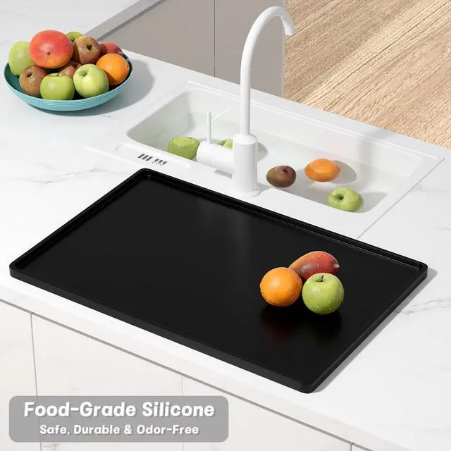 Alt view image 6 of 7 - Silicone Coffee Mat, 12" x 19" Waterproof Raised Edge Coffee Bar Mats for Espresso Machine Station Accessories, Heat Resistant Dish Drying Pad for Kitchen Counter, Rubber Bar Decor Pad, Black