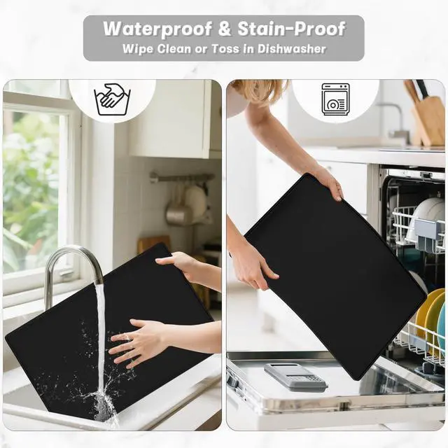 Alt view image 7 of 7 - Silicone Coffee Mat, 12" x 19" Waterproof Raised Edge Coffee Bar Mats for Espresso Machine Station Accessories, Heat Resistant Dish Drying Pad for Kitchen Counter, Rubber Bar Decor Pad, Black