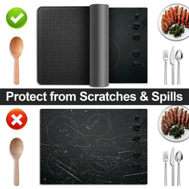 Alt view image 4 of 6 - Stove Top Cover for Electric Stove- Range Covers for Electric Stove,Silicone XXL Dish Drying Mat, Glass Cooktop Covers, Flat RV Range top Mats (Black, 28"x20")