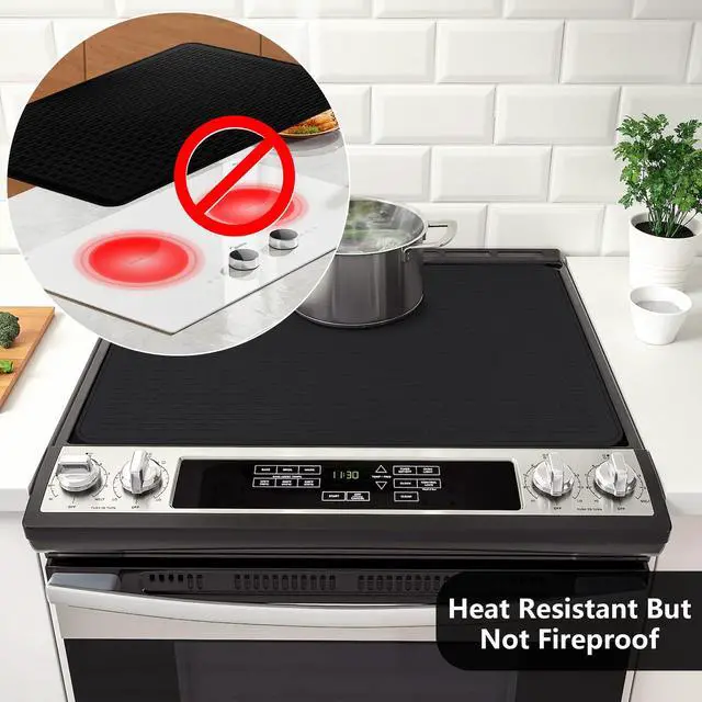 Alt view image 3 of 6 - Stove Top Cover for Electric Stove- Range Covers for Electric Stove,Silicone XXL Dish Drying Mat, Glass Cooktop Covers, Flat RV Range top Mats (Black, 28"x20")