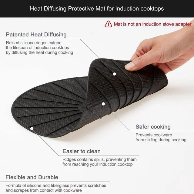 Alt view image 4 of 7 - Induction Cooktop Mat - Silicone Fiberglass Scratch Protector - for Magnetic Stove - Non Slip Pads to Prevent Pots from Sliding During Cooking_ Black (7.8inches)