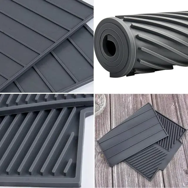 Alt view image 3 of 6 - Silicone Dish Drying MatBuilt-in Drain Lip, Easy Clean Reusable Sink Mat, Flexible Heat-resistant Dish Drain Kitchen Counter, Eco-friendly Hot Pot Holder Trivet(Grey, 17 x 13), Grey-slope