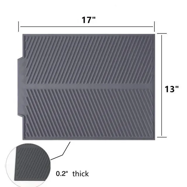 Alt view image 4 of 6 - Silicone Dish Drying MatBuilt-in Drain Lip, Easy Clean Reusable Sink Mat, Flexible Heat-resistant Dish Drain Kitchen Counter, Eco-friendly Hot Pot Holder Trivet(Grey, 17 x 13), Grey-slope