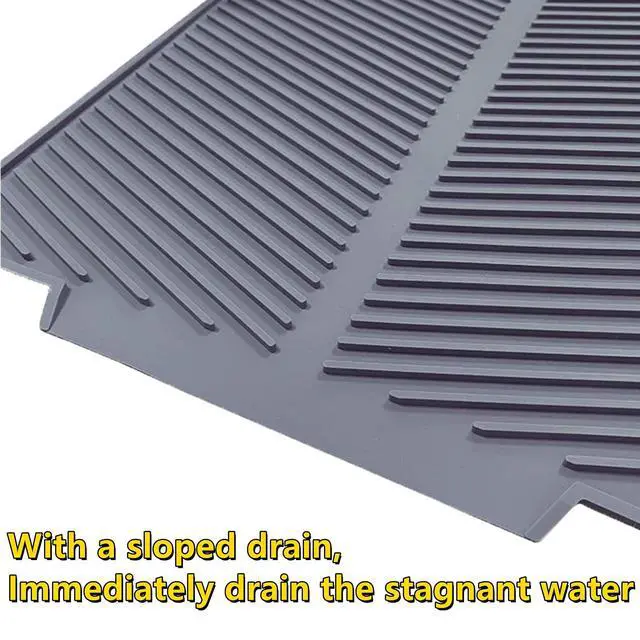 Alt view image 5 of 6 - Silicone Dish Drying MatBuilt-in Drain Lip, Easy Clean Reusable Sink Mat, Flexible Heat-resistant Dish Drain Kitchen Counter, Eco-friendly Hot Pot Holder Trivet(Grey, 17 x 13), Grey-slope