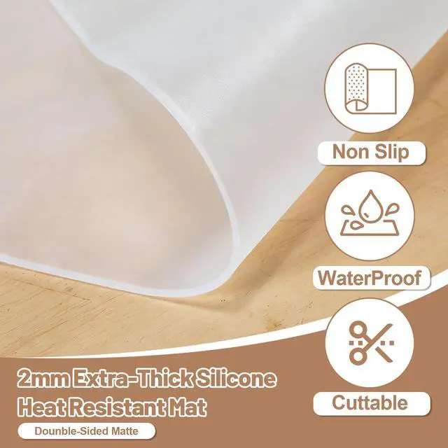 Alt view image 2 of 7 - Silicone Heat Resistant Mats for Countertop, 2MM Extra Thick Mat for Kitchen Counter, Suitable for Airfryer, Microwave, Coffee Maker, Non Slip Hot Pad, Waterproof (White Translucent, 18.9 * 14.57)