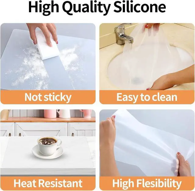 Alt view image 6 of 7 - Silicone Heat Resistant Mats for Countertop, 2MM Extra Thick Mat for Kitchen Counter, Suitable for Airfryer, Microwave, Coffee Maker, Non Slip Hot Pad, Waterproof (White Translucent, 18.9 * 14.57)