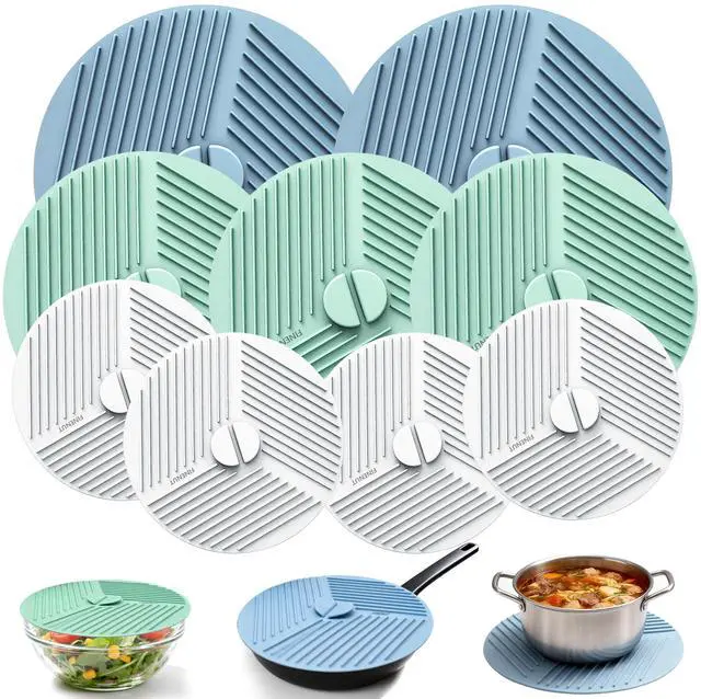 Main image of Silicone Lids for Bowls,Pot Holders - 9-Pack Kitchen hot Pads & Microwave Splatter Cover Food Storage Universal Multi-Use Lid & Trivet Mats for Pans,Plates,Cups Heat Resistant Dishwasher Safe