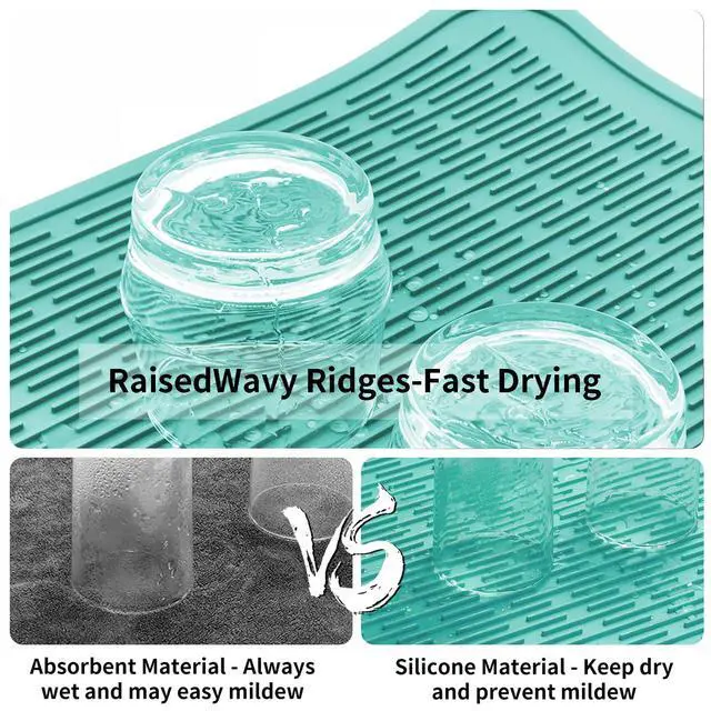 Alt view image 2 of 7 - Heavy-Duty Silicone Dish Drying Mat (16" x 18" / 401 x 455mm) - XL Family-Size Thick 4mm Drainboard for Pots, Pans & Heavy Cookware - Oversized Trivet & Counter Protector, Non-Slip (Mint Green)