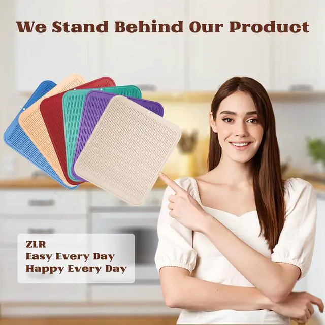 Alt view image 7 of 7 - Heavy-Duty Silicone Dish Drying Mat (16" x 18" / 401 x 455mm) - XL Family-Size Thick 4mm Drainboard for Pots, Pans & Heavy Cookware - Oversized Trivet & Counter Protector, Non-Slip (Mint Green)