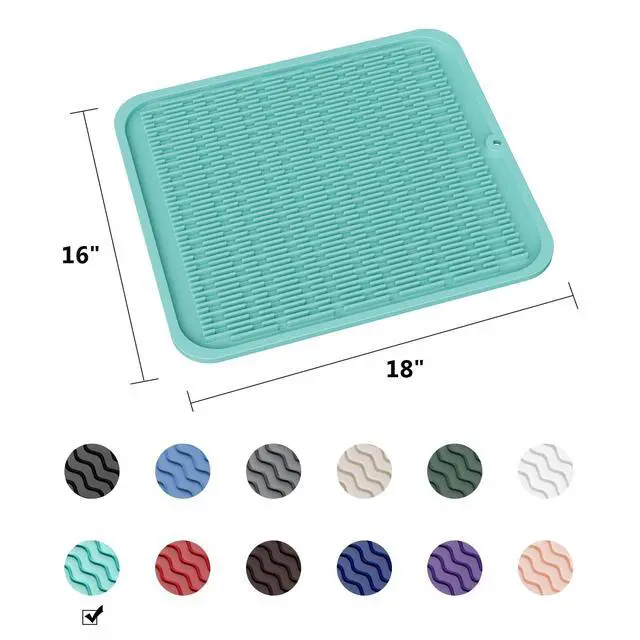 Alt view image 6 of 7 - Heavy-Duty Silicone Dish Drying Mat (16" x 18" / 401 x 455mm) - XL Family-Size Thick 4mm Drainboard for Pots, Pans & Heavy Cookware - Oversized Trivet & Counter Protector, Non-Slip (Mint Green)