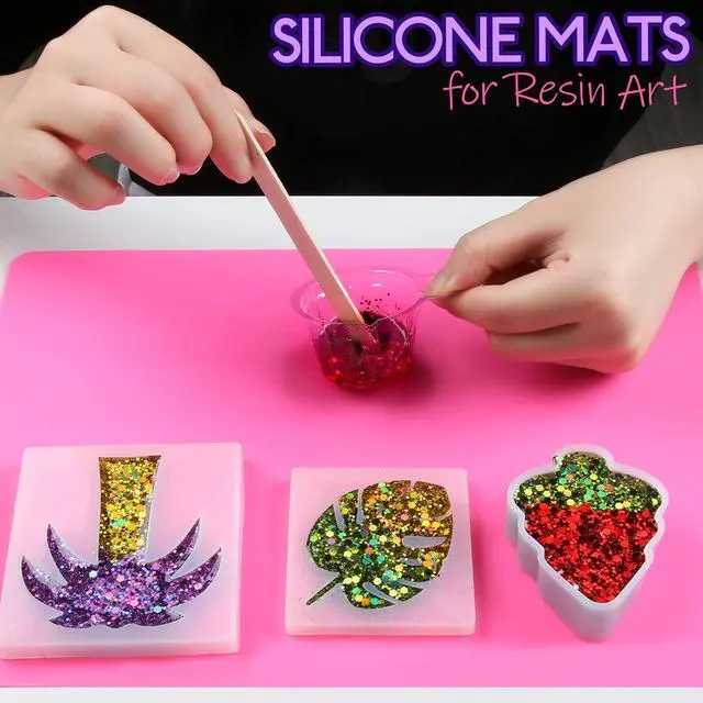 Alt view image 3 of 7 - Silicone Mat, Silicone Mats for Crafts, 2pcs Silicone Mat for Jewelry Resin Molds, Silicone Mats for UV Resin Molds, DIY Art Crafts, Hot Pink & Light Purple, 11.69" x 8.26"
