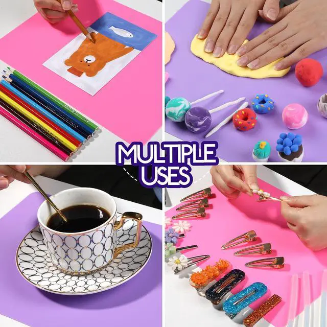 Alt view image 7 of 7 - Silicone Mat, Silicone Mats for Crafts, 2pcs Silicone Mat for Jewelry Resin Molds, Silicone Mats for UV Resin Molds, DIY Art Crafts, Hot Pink & Light Purple, 11.69" x 8.26"