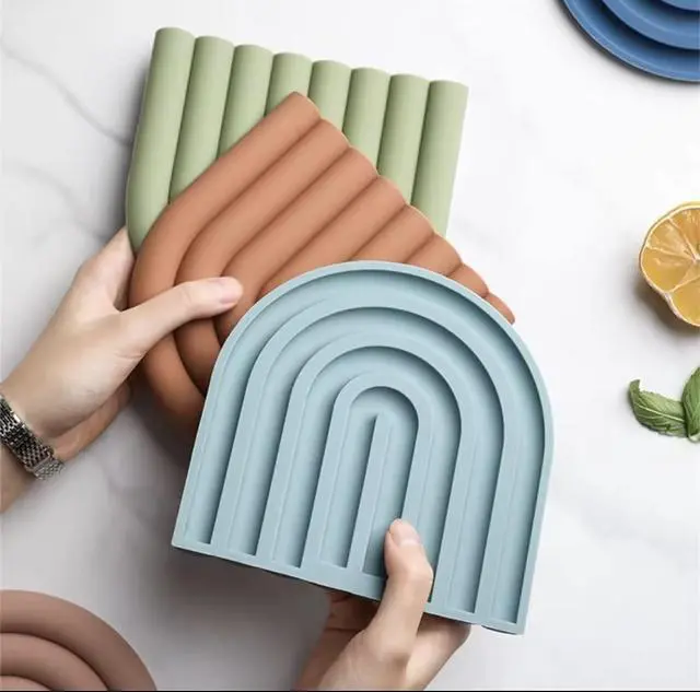 Alt view image 5 of 6 - Silicone Heat Resistant Trivet Mats Multipurpose Non-Slip Kitchen Hot Pads, Insulated Coasters & Pot Holders Modern Placemats for Dining Table & Countertop Set of 2 (Dusty Blue)