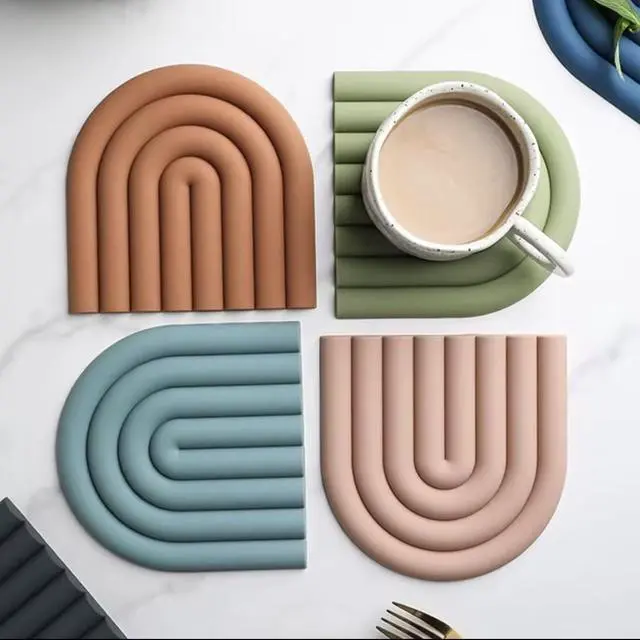 Alt view image 4 of 6 - Silicone Heat Resistant Trivet Mats Multipurpose Non-Slip Kitchen Hot Pads, Insulated Coasters & Pot Holders Modern Placemats for Dining Table & Countertop Set of 2 (Dusty Blue)