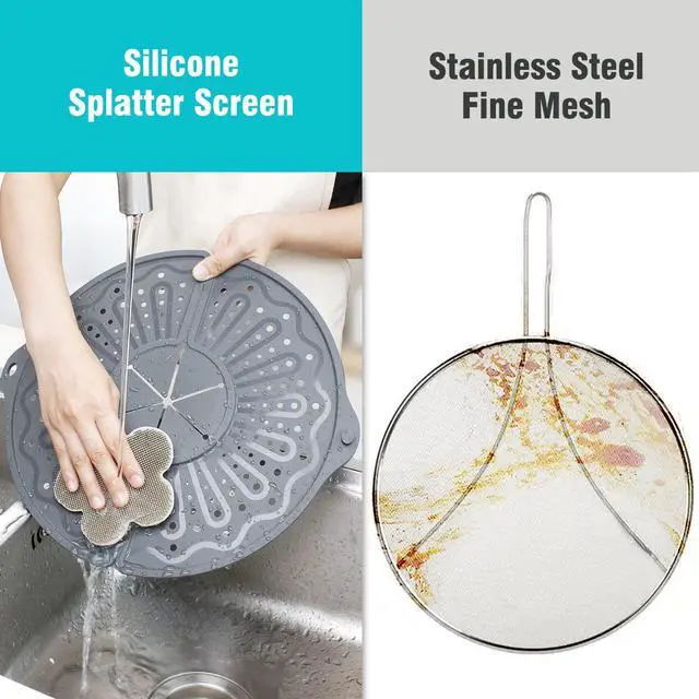 Alt view image 5 of 7 - Foldable Silicone Splatter Screen for 10-12" Pans, BPA-Free, Gray