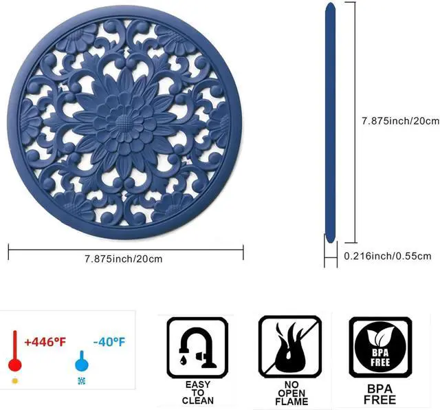 Alt view image 2 of 7 - Silicone Trivets Mats for Hot Dishes, Table Top Pot Holder, Countertop, Round Heat Resistant Mat, Modern Kitchen Trivets, Teapot Trivet - Flexible Trivet Round, Hot Pads for Pots & Pans of 3 Purple