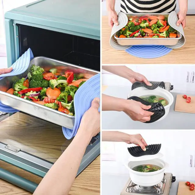 Alt view image 5 of 6 - Silicone Trivets for Hot Dishes Pots and Pans, Heat Resistant Counter Mat, Big Dia 9.45" Flexible Pot Holders Set 2 Dark Gray